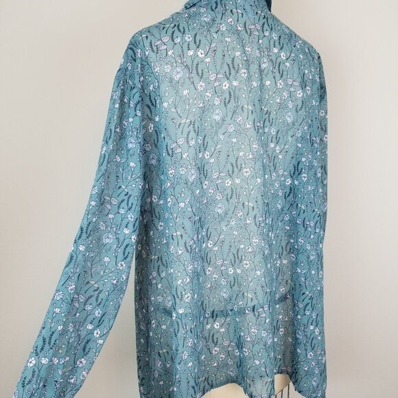 CAbi Chase Tunic Blouse Teal Green Field of Flowers Blouse Style 3761 Size Small - Picture 4 of 7